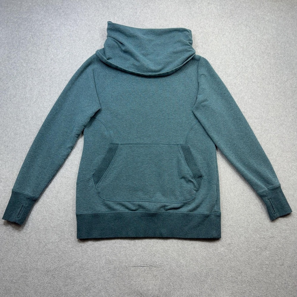 LL Bean Cozy Pullover Sweatshirt Womens Medium Green Cowl Neck Pockets Comfort